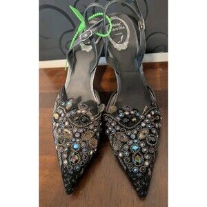 Rene Caovilla Silver Rhinestone Slingback Heels Eu 39 Italy Pointed Toe Missing
